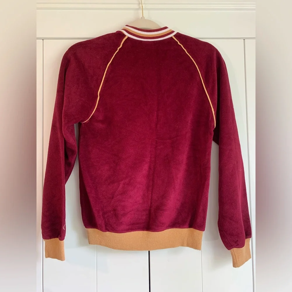 Vintage Champion Velour Velvet Burgundy‎ Tan Sweatshirt Size XS